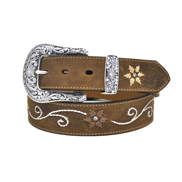 Nocona Ladies Western Embroidered Brown Leather Belt